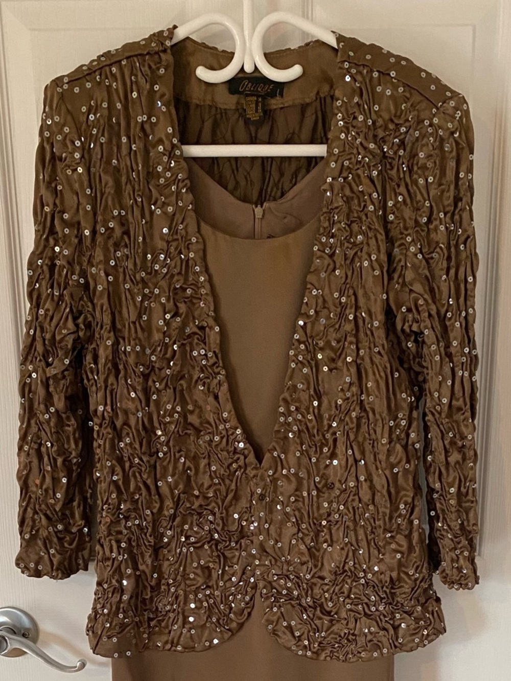 Brown Sequin Crinkle Blazer Jacket - Picture 8 of 8